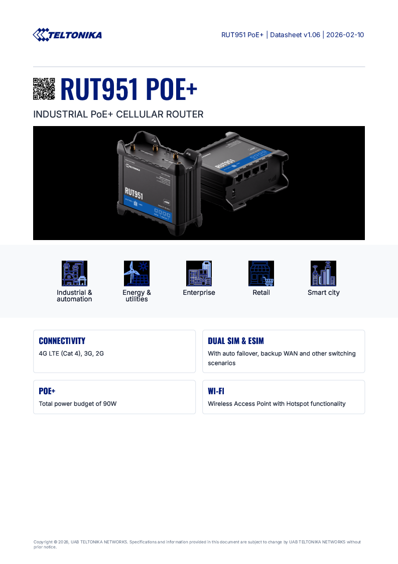 

RUT951 PoE+

